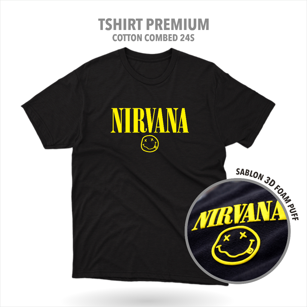 Designation - Kaos Band NIRVANA Cotton 24s  3D Puff Premium / Baju Distro Sablon Polyflex 3D Foam Pu