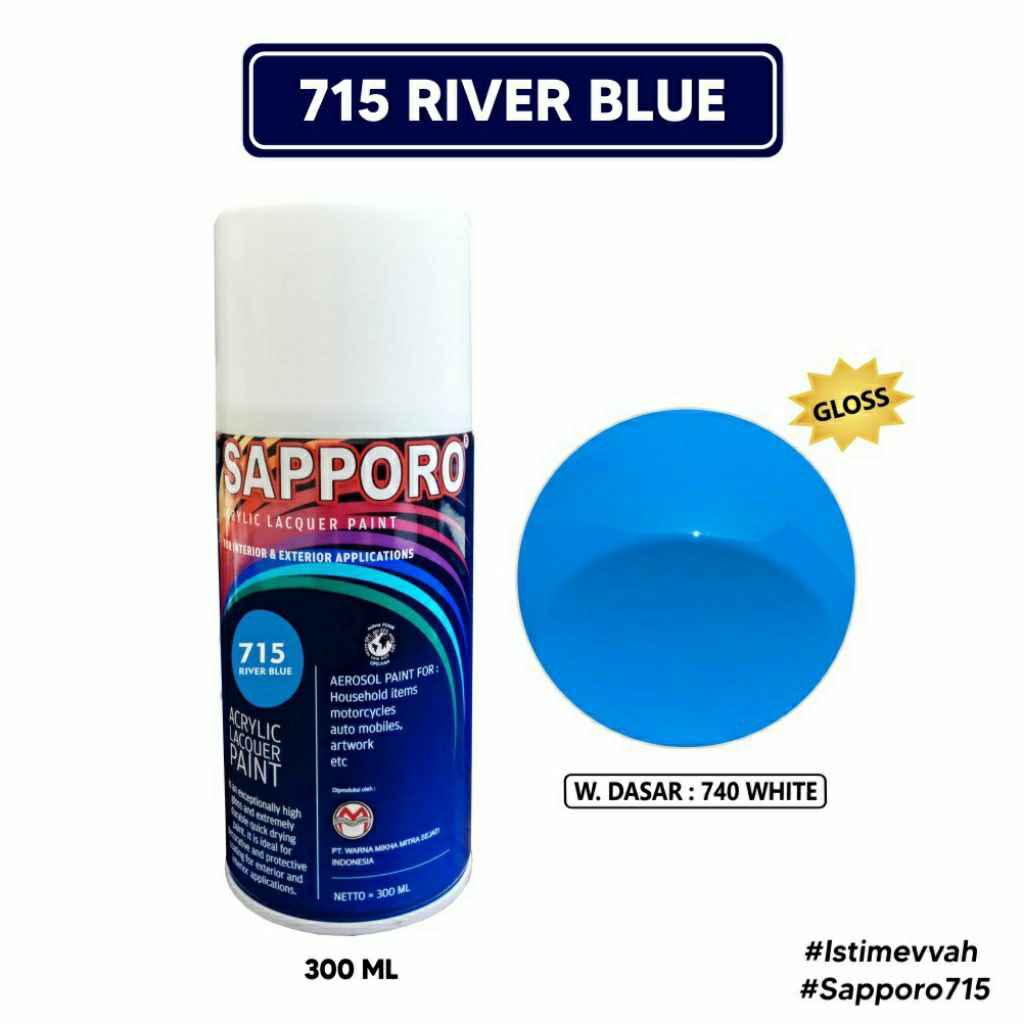 #MAU# Cat Semprot Sapporo Paket Lengkap River Blue 715 (768,740,715,7540) Biru Laut Solid Kilap Glos