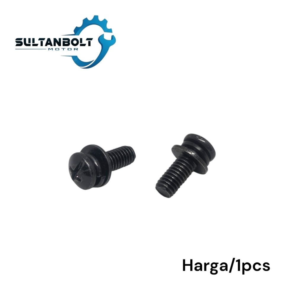 Baut 10 Obeng Double ring M6x15 Hitam Baja