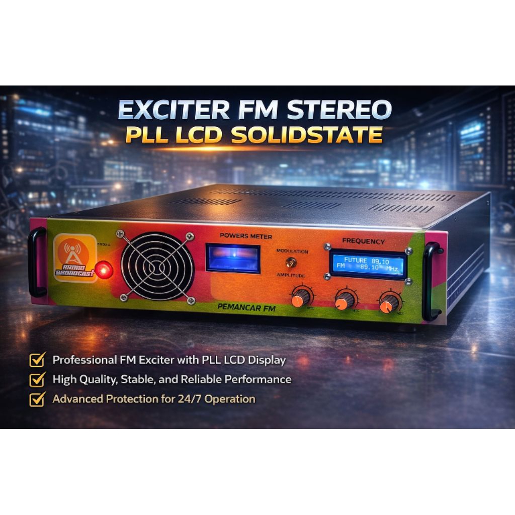 EXCITER FM TRANSMITTER FM PEMANCAR FM STEREO RADIO SIARAN BROADCAST PLL LCD 30 WATT SOLIDSTATE