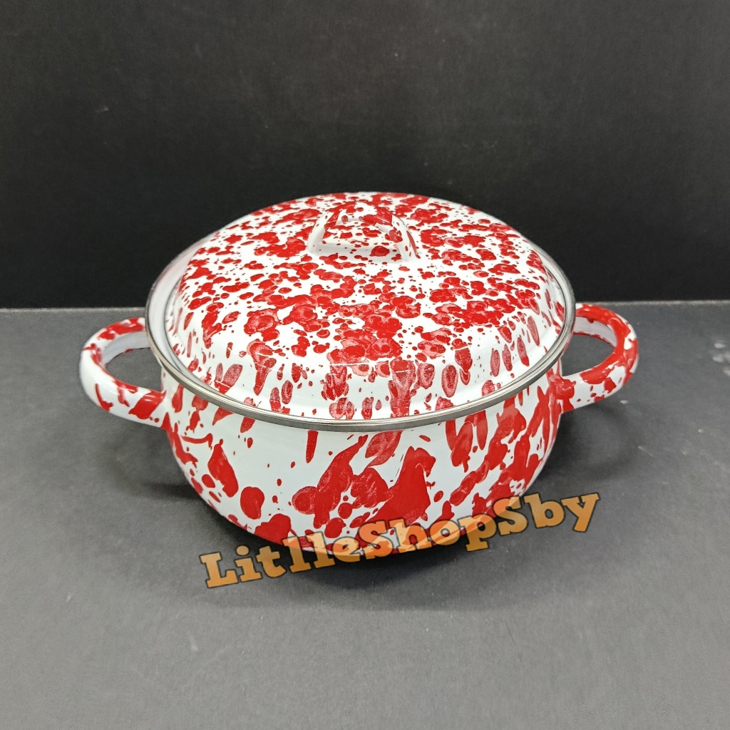 Panci Enamel Saycepot 18cm Merah Blirik Doreng Kitchenware