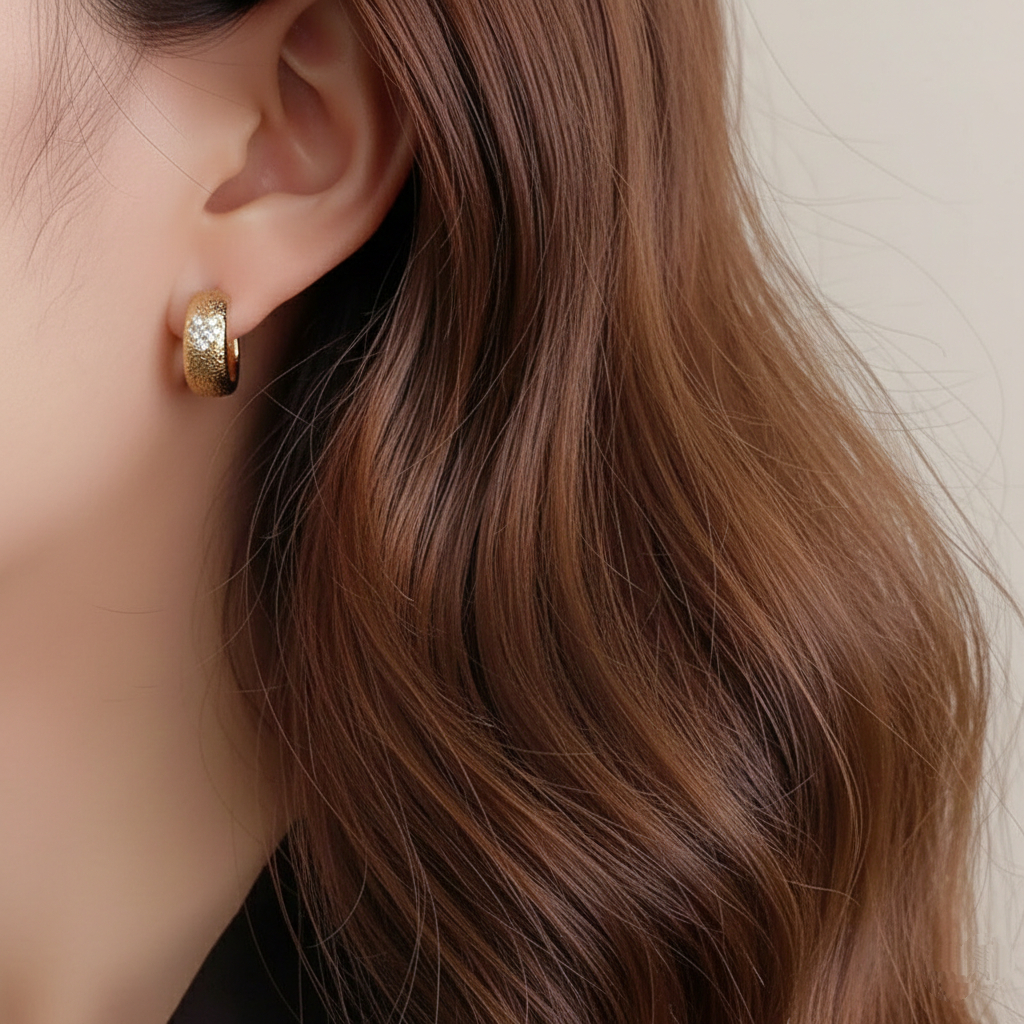 EUN925 Anting Bulat Zirconia Minimalis Perhiasan Wanita Mewah Elegan Anti Karat ABDL