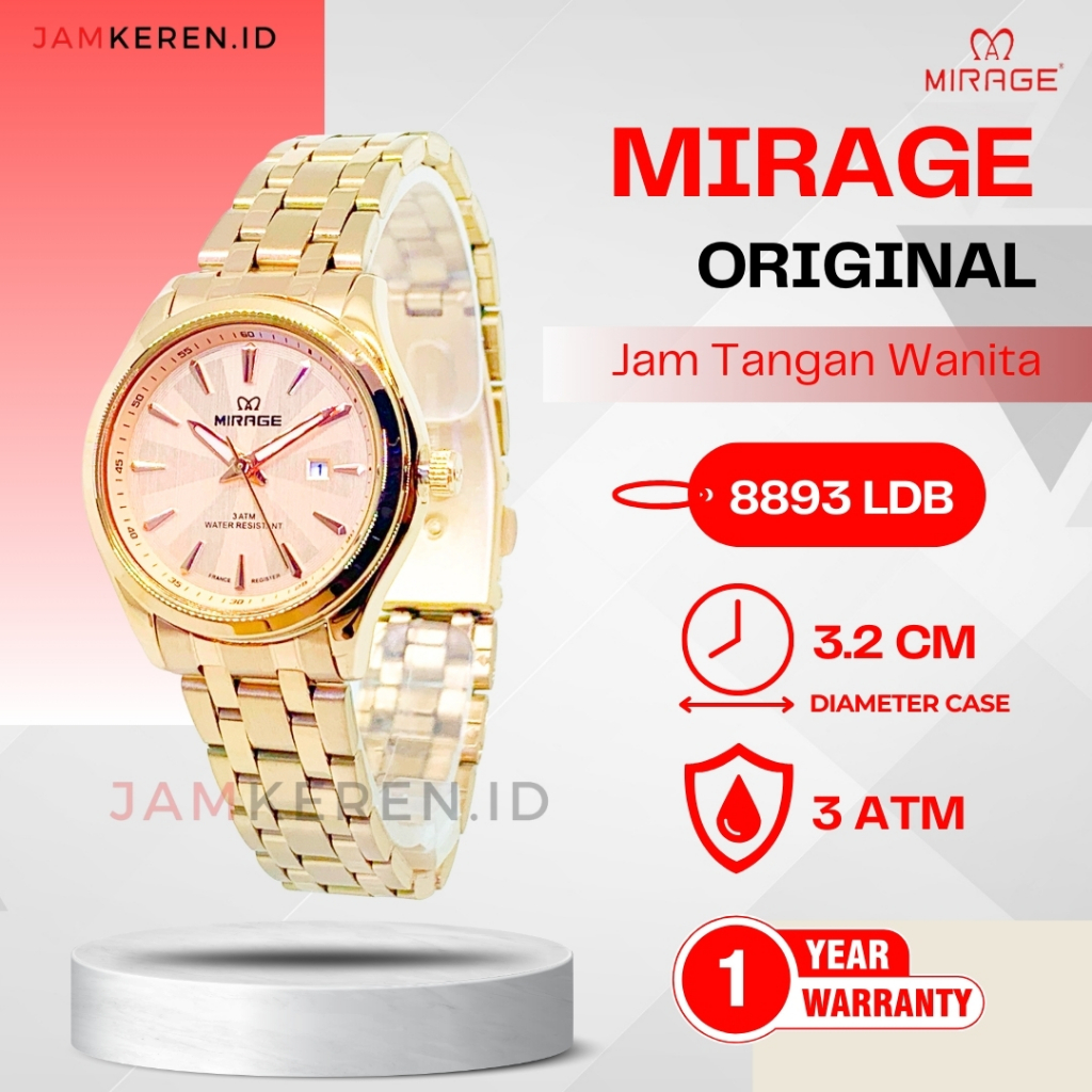 Mirage - Jam Wanita Elegan Mewah - Jam Tangan Mirage Wanita 8893 LD Original 100% Garansi Resmi