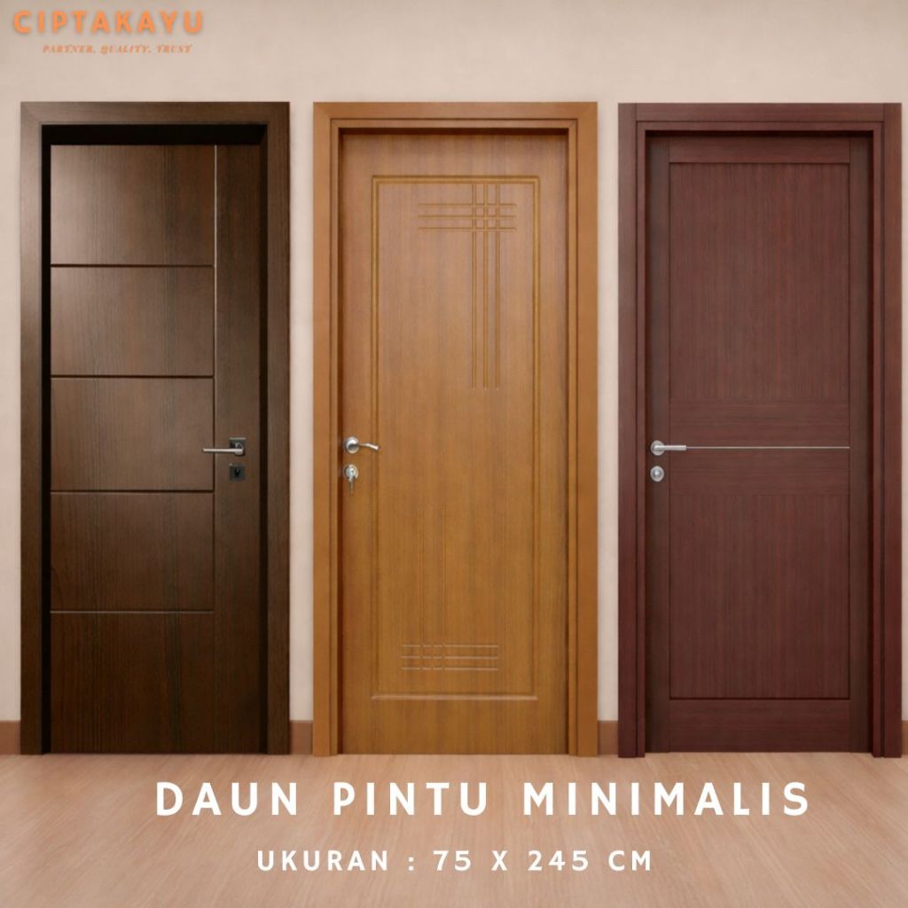 DAUN PINTU MINIMALIS 75x245 CM DOUBLE TEAKWOOD / NYATOH / SUNGKAI / MERANTI #01