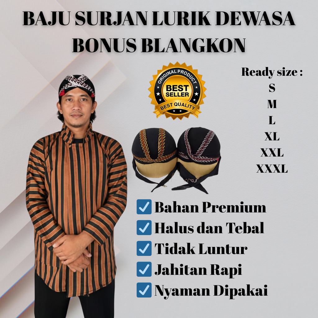 BAJU LURIK PRIA DEWASA BONUS BLANGKON/SURJAN LURIK PRIA DEWASA BONUS BLANGKON/BAJU ADAT JAWA BONUS B
