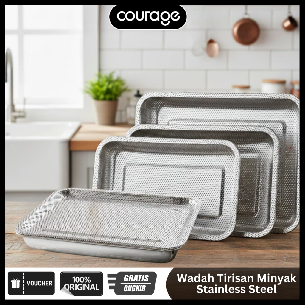 COURAGE Cooling Rack / Wadah Tirisan Minyak Kotak Stainless Steel Tempat Saringan Minyak