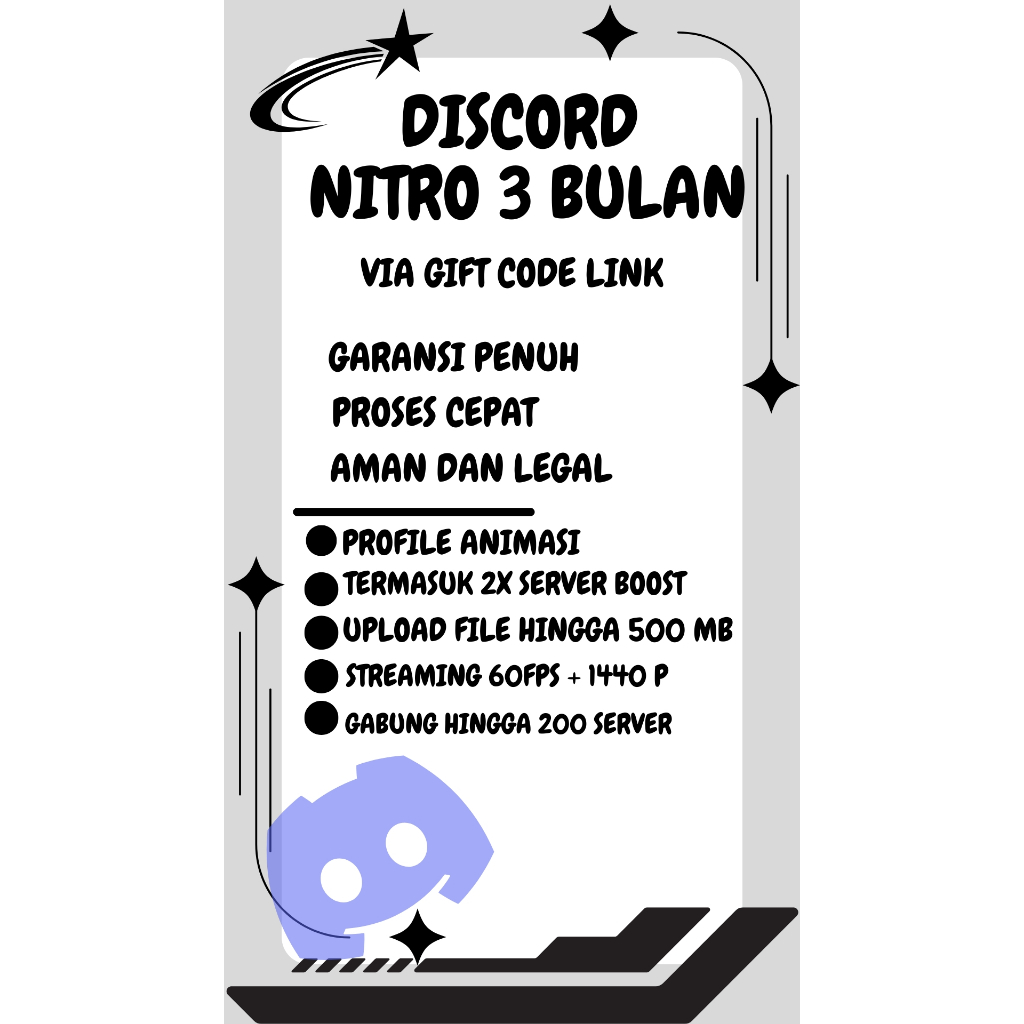 DISCORD Nitro 3 Bulan 2x Server Boost Profil Animasi Streaming HD | Tanpa Login