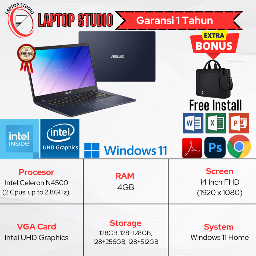 Laptop Baru Asus vivobook 14 Intel Celeron N4500 | Intel pentium N6000 SSD