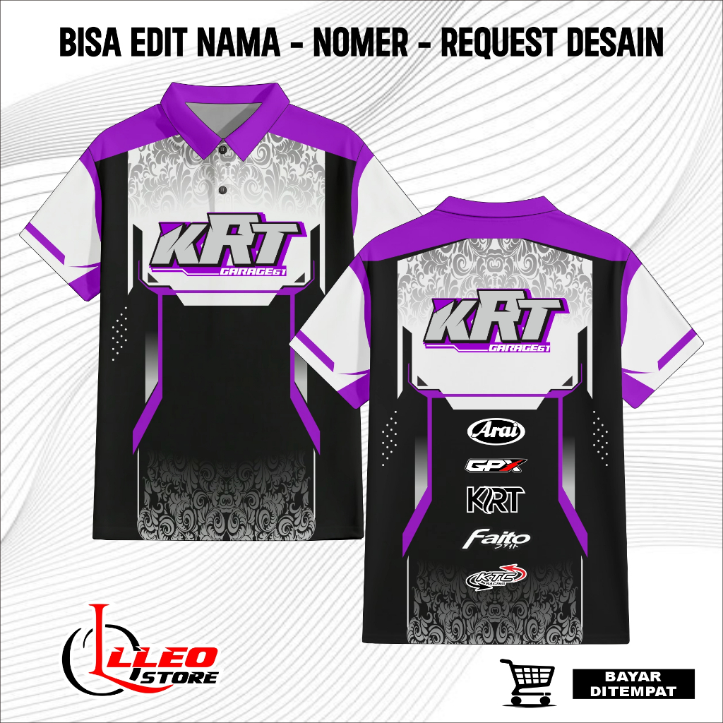 Lleo Store Jersey Racing KRT Garage61 Hitam Ungu Custom Nama Nomor Bahan   Dryfit Full Printing Warn