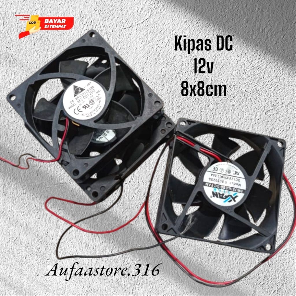 kipas DC 12 volt 8x8 cm bekas copotan