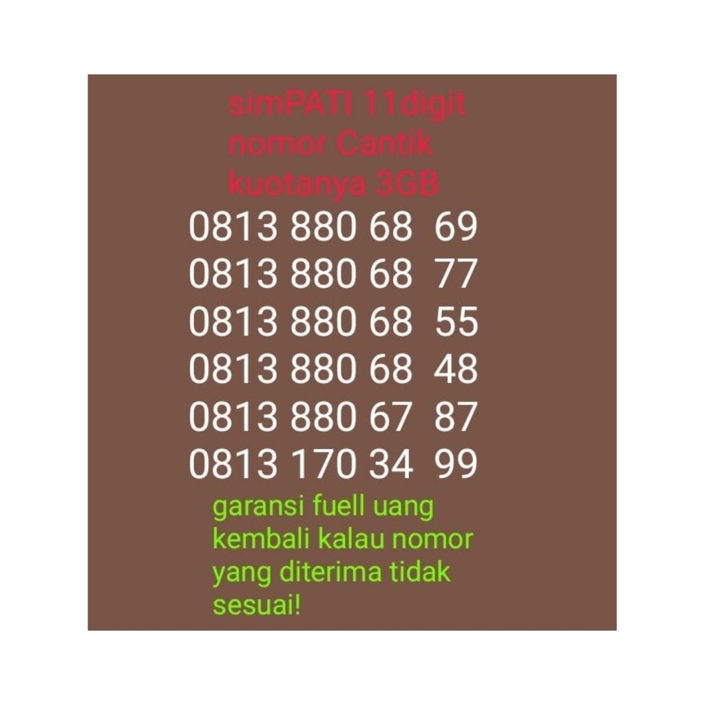 simPATI no cantik 11digit kuotanya 3GB