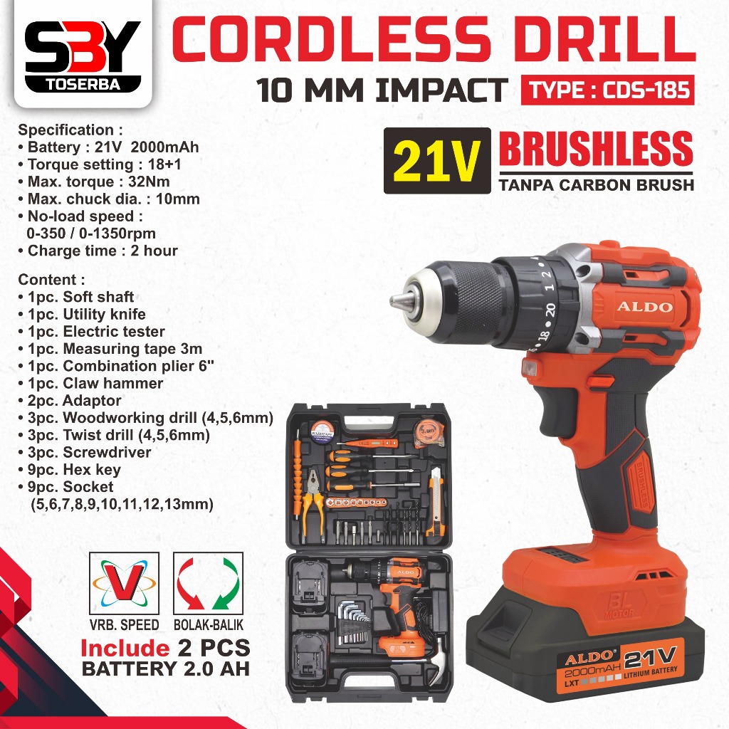 Cordless Bor 10mm ALDO CDS 185 / Bor Baterai 10mm ALDO CDS 185