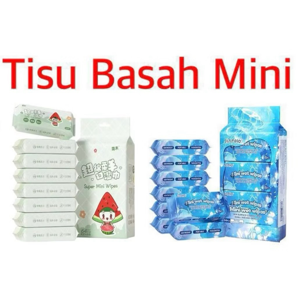 Tissue Basah Mini Karakter 1 Pack Isi 8 Pcs | Tisu Basah Travel Non Alkohol | Tisu Basah Mini Isi 8 
