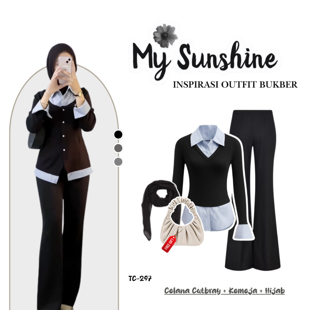 Setelan Wanita Kekinian (Cutbray + Blouse + Hijab )Terbaru Dan Simpel OOTD Hijab SET TC-297