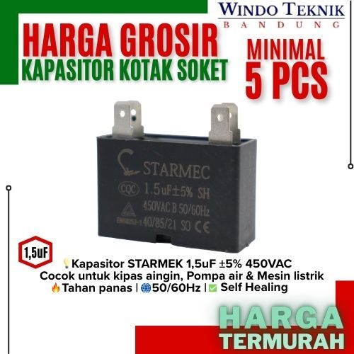 GROSIR KAPASITOR KOTAK SOKET UKURAN 1.5UF | KAPASITOR FAN | KAPASITOR POMPA | KAPASITOR 1.5 UF