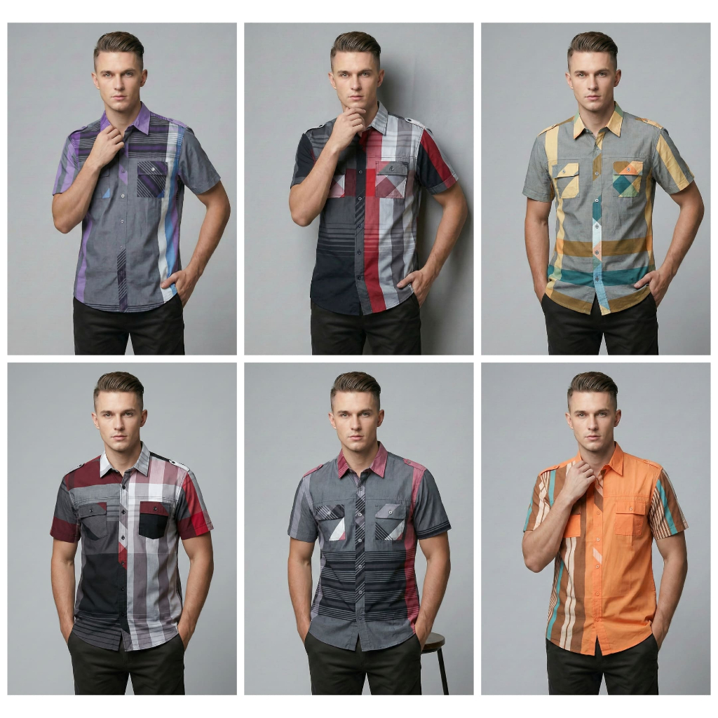 (6 Variasi) Kemeja Pria Lengan Pendek Motif Original Premium Pakaian Branded Sisa Ekspor