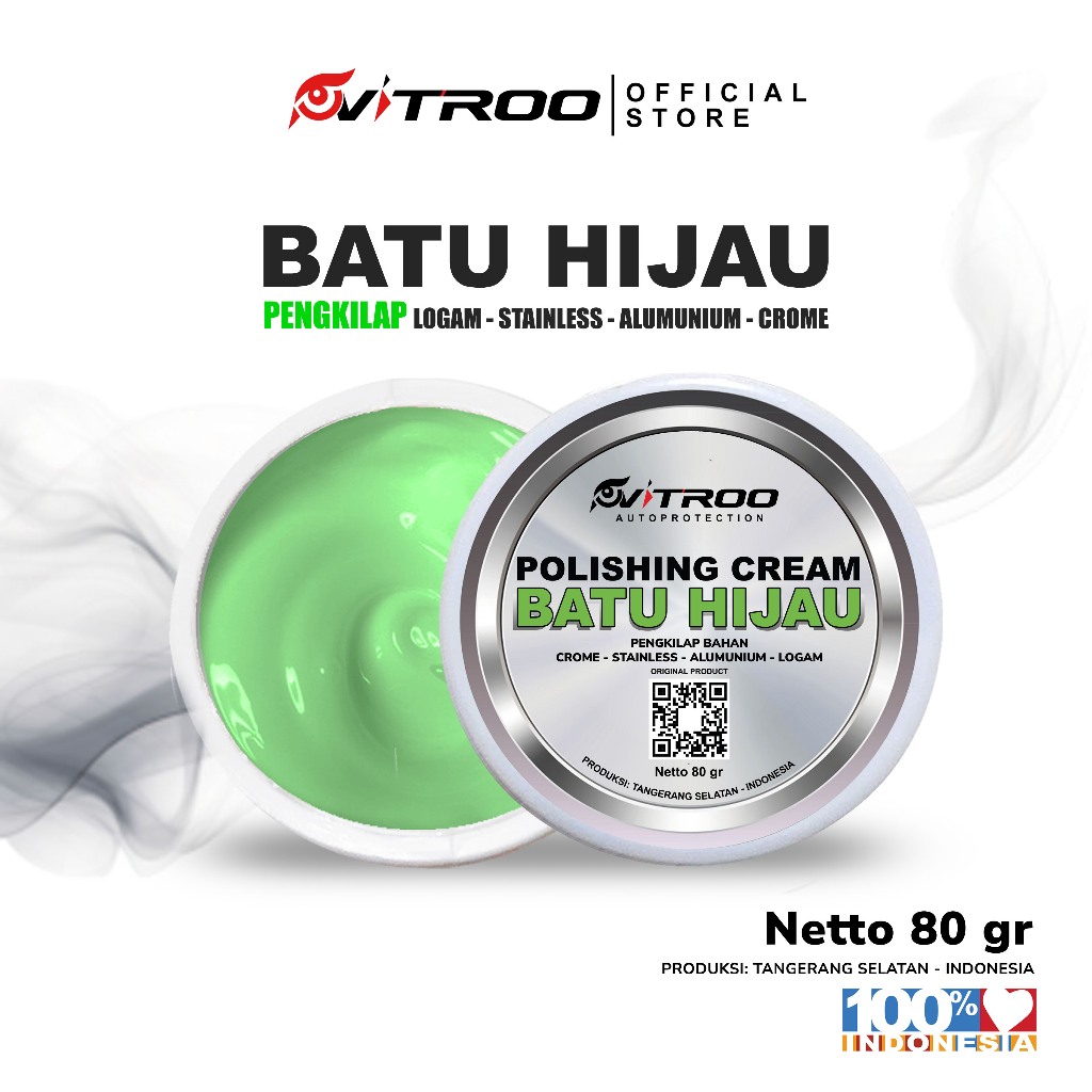 Vitroo Polishing Cream Batu Hijau Krim Poles Batu IJO Pengkilap Mesin Velg Stainless Crom Krom Alumu