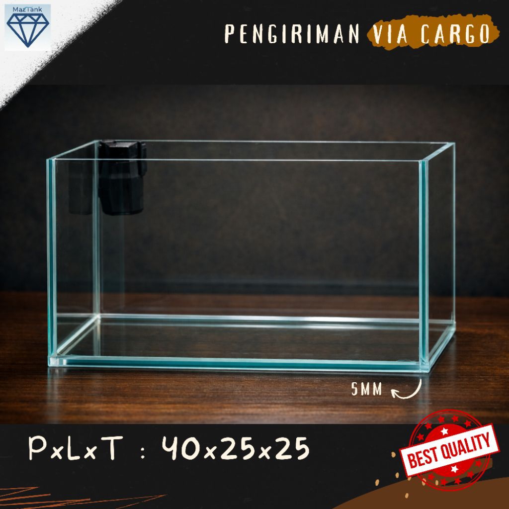 Aquarium Kaca Minimalis 40x25x25 cm - Tank Aquascape 27 Liter - Kaca Bening Aquarium Cupang
