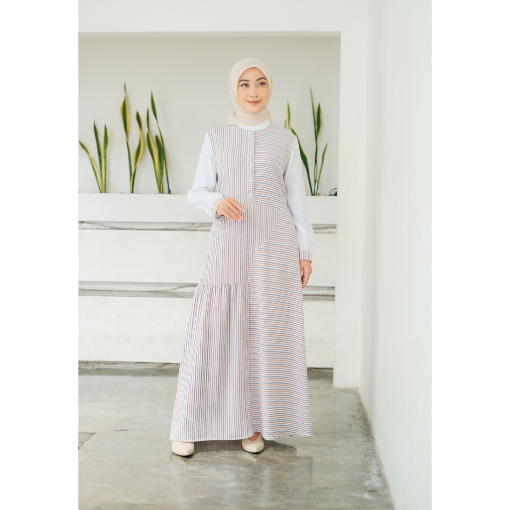 Sekido - Tahlia Gamis - Gamis Lebaran Rayon Putih Motif Bunga Busui Frienly Big Size