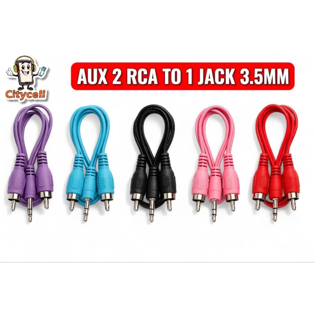 Kabel RCA 2in1 Jack 3.5mm ke RCA Audio Kabel Sambungan Speaker TV DVD Murah KABEL Aux 2in1 BIASA