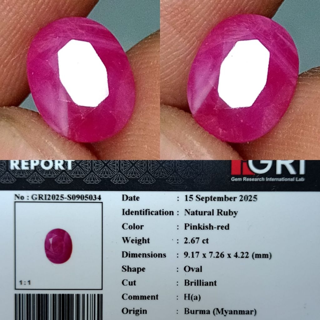 natural ruby pinkish red burma (myanmar) memo GRI