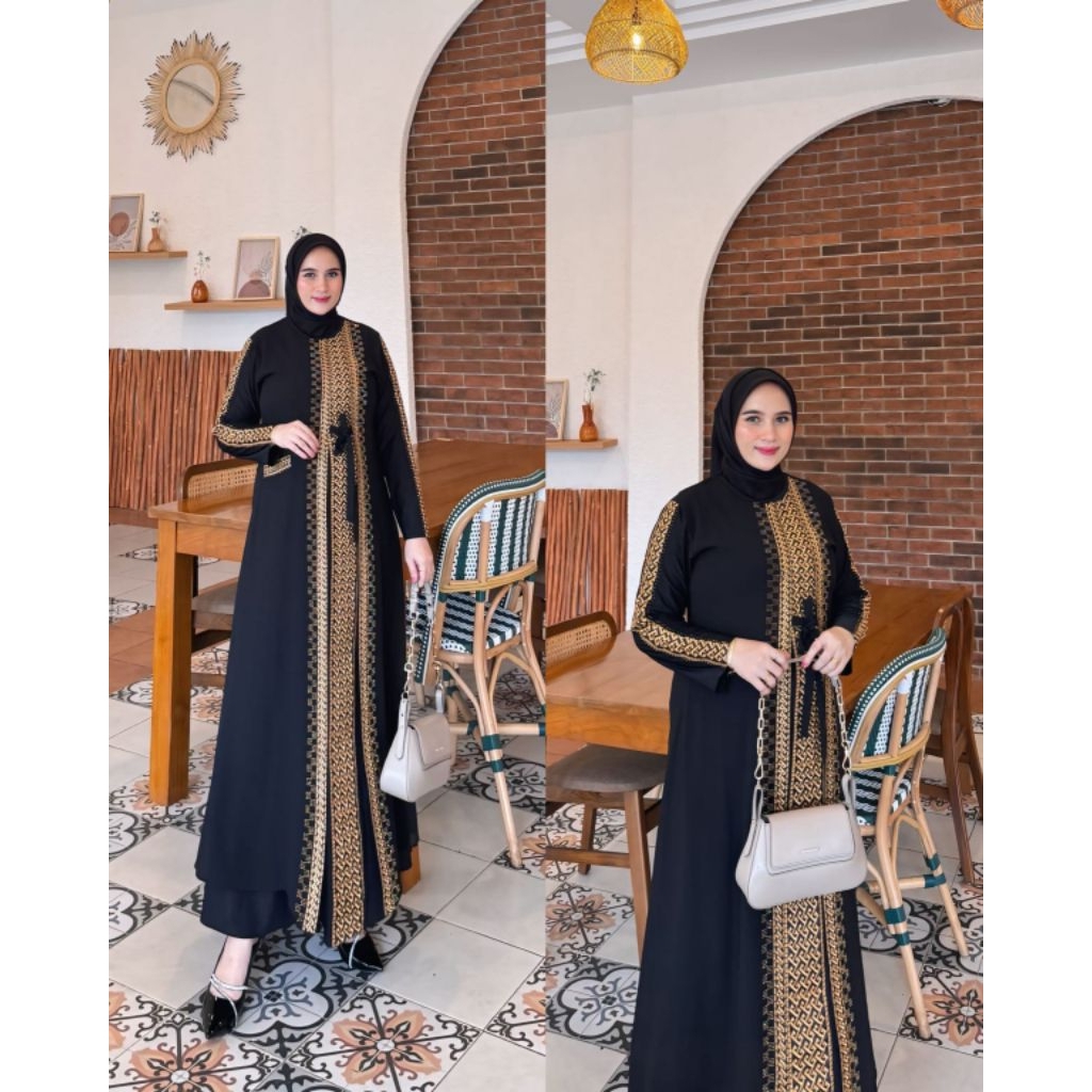 Gamis Abaya Bordir Hitam & Putih