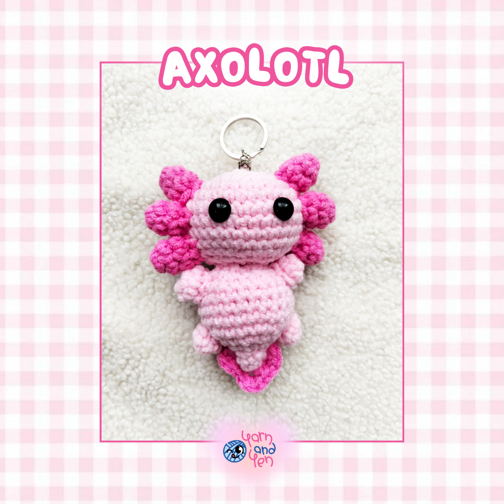 [READY] AXOLOTL MINECRAFT KEYCHAIN PINK RAJUT | AMIGURUMI KEYCHAIN