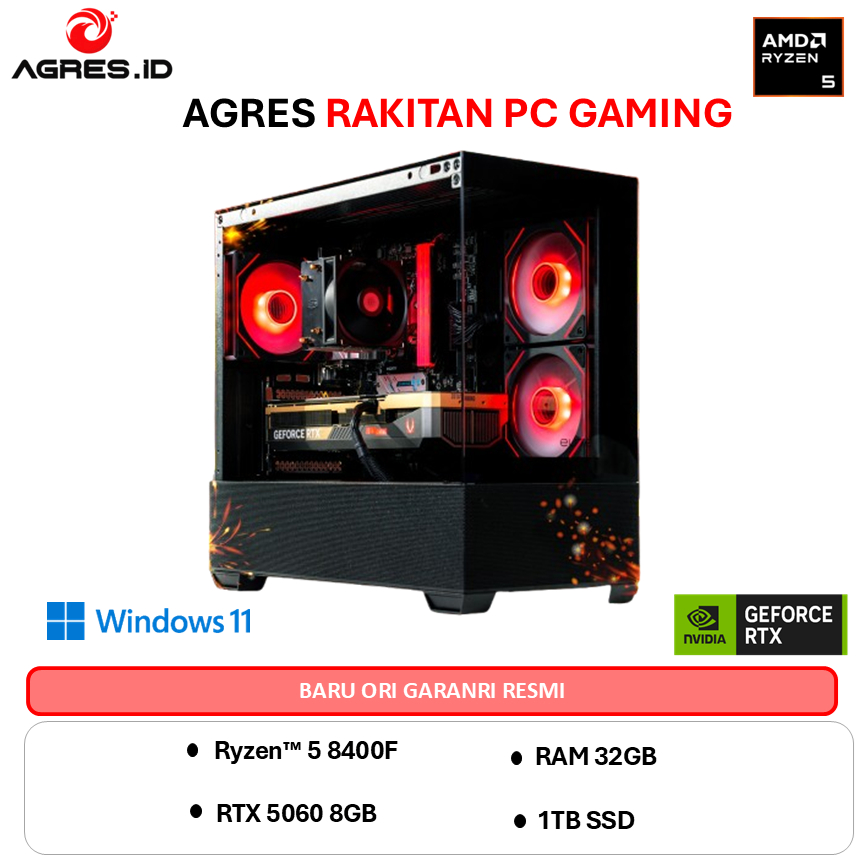 AGRES RAKITAN PC GAMING AMD RYZEN 5 8400F RTX 5060 8GB - RAM 32GB 1TB - AGRES PYROLITE PC