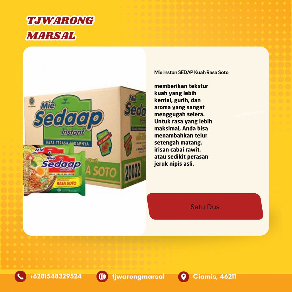 Grosir Satu Dus Mie Instan Kuah SEDAP Rasa Soto Isi 40 Pcs