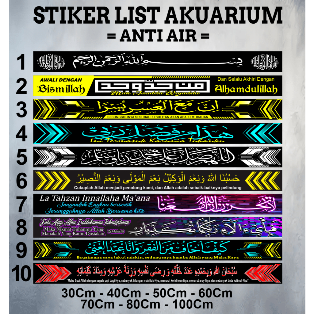STIKER LIST AKUARIUM DESAIN KALIGRAFI ANTI AIR