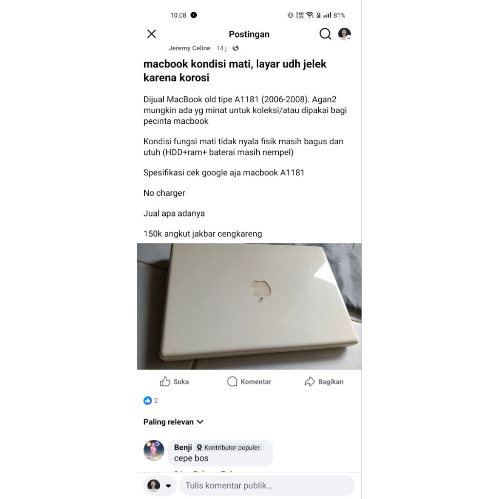 macbook old tipe a1181