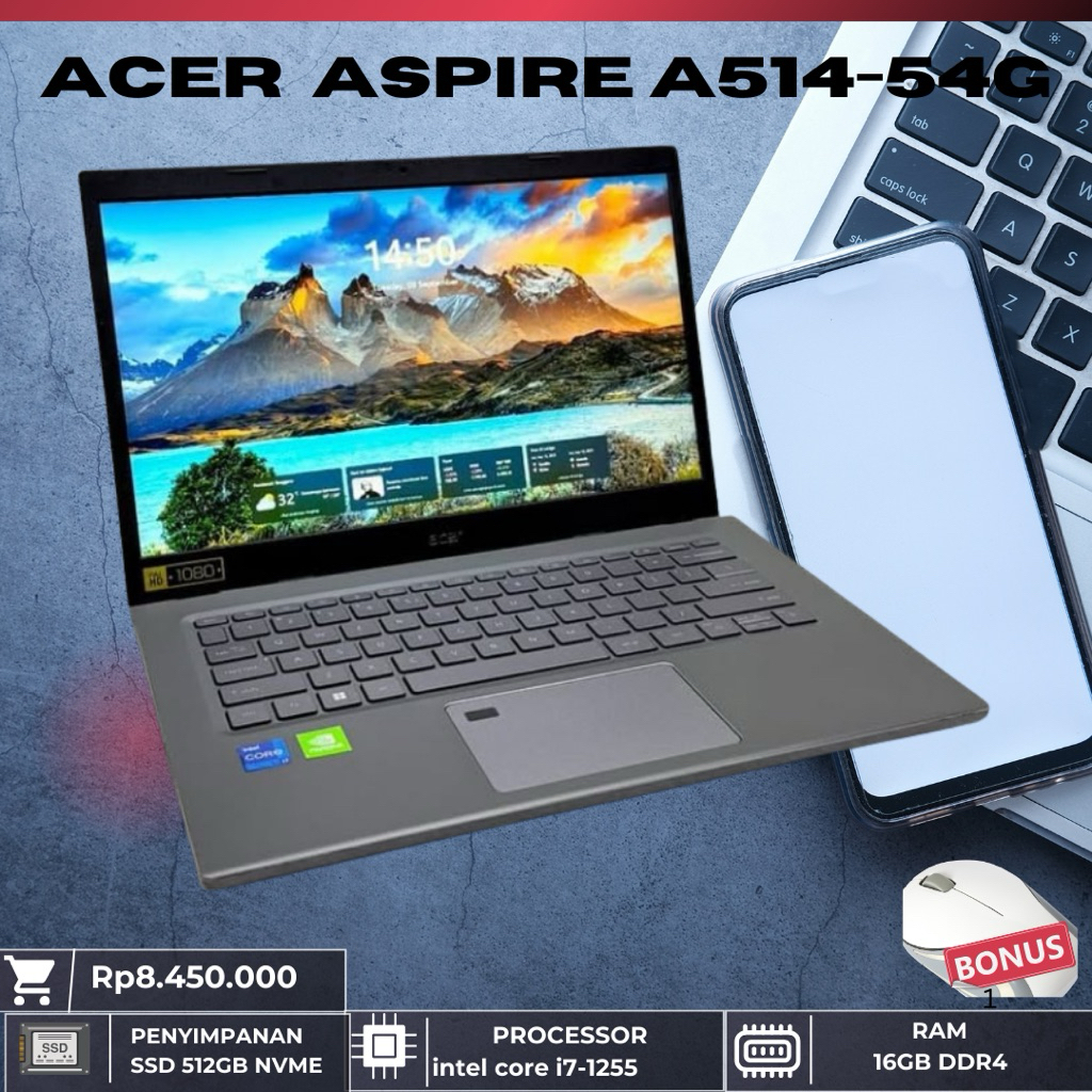 Acer Aspire A514-54G intel Evo Core i7 Gen 12, Nvidia MX550
