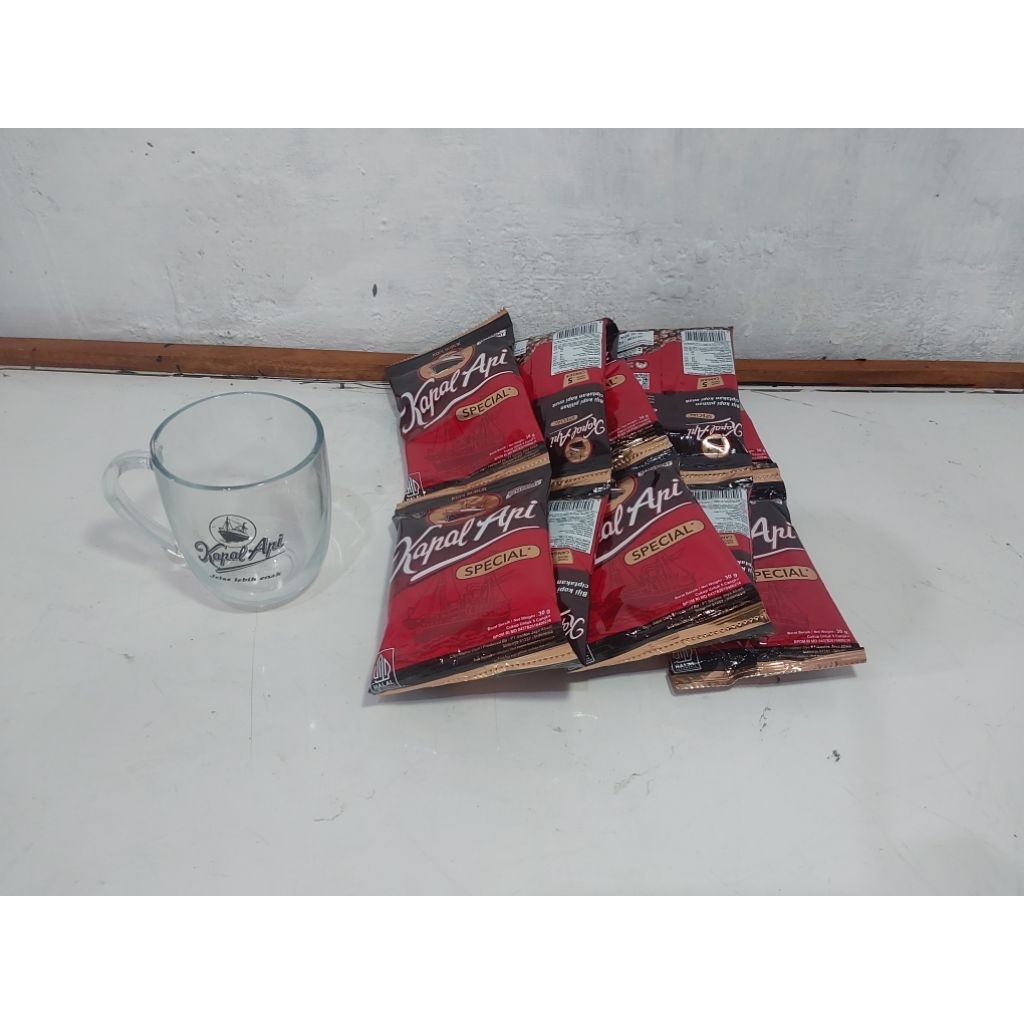 KOPI KAPAL API SPECIAL + GELAS | KOPI KAPAL API 60 GRAM 1 RENTENG + GELAS