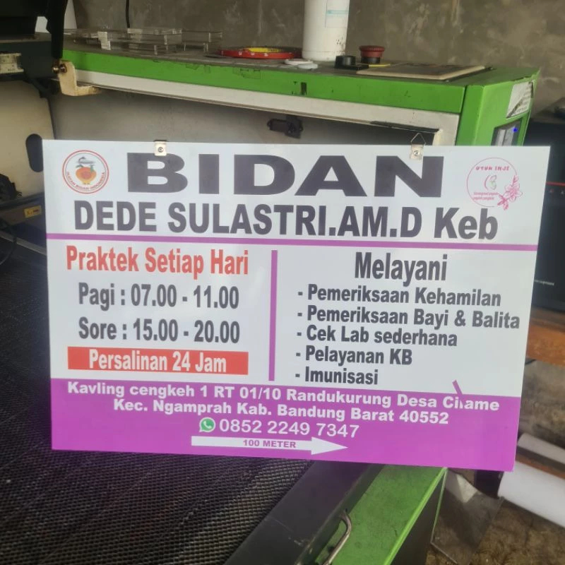 Plang Nama Praktek Bidan / Dokter Acrylic Ukuran 40 x60cm