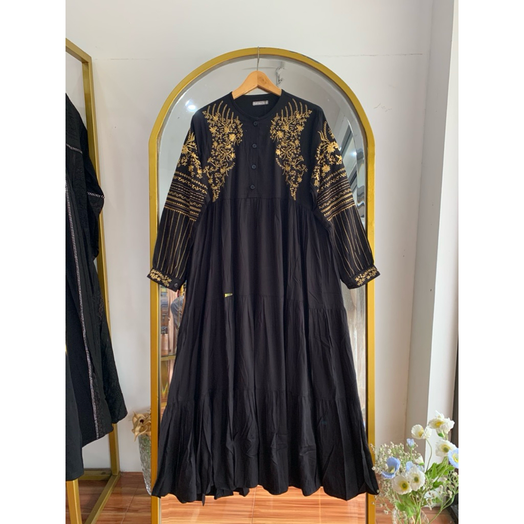 MIDIDRESS RAYON TWILL UNIQLO BORDIR