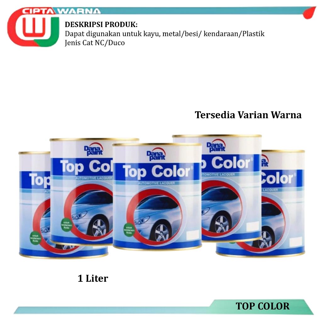 TOP COLOR METALLIC DANA PAINT CAT DUCO MOBIL 1 LITER WARNA RED MERAH - A3 CWJ