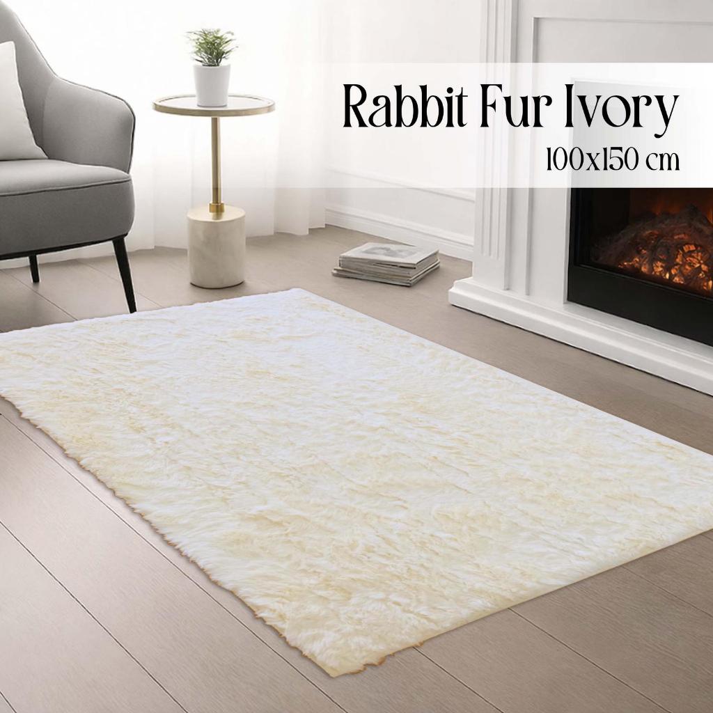 karpet bulu lembut Rabbit Fur  100x150 cm anti slip - Ivory