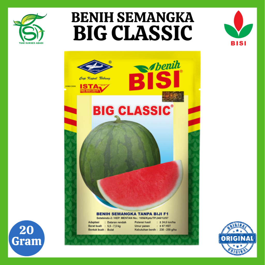 Benih Semangka Tanpa Biji BIG CLASSIC (20 Gram) - Bibit Hibrida F1 Bisi