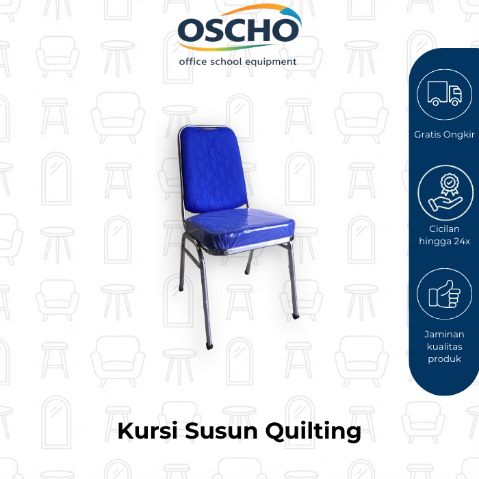 OSCHO FURNITURE – KURSI SUSUN QUILTING Oval Biru/ Kursi susun stainless steel / Kursi susun besi / K