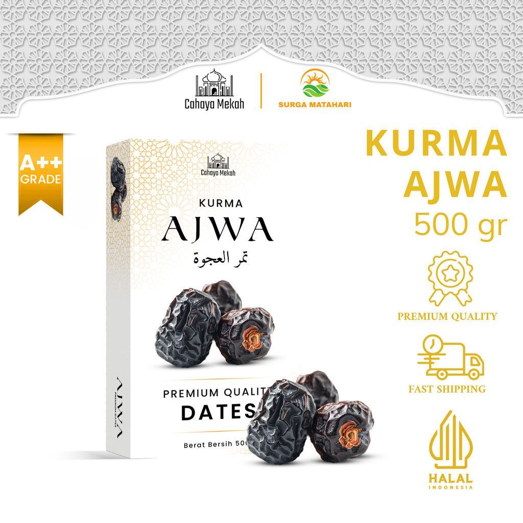Cahaya Mekah Ajwa Dates Kurma Nabi Kurma Ajwa Box 500 Gram Asli Ajwa Tanpa Tambahan Gula