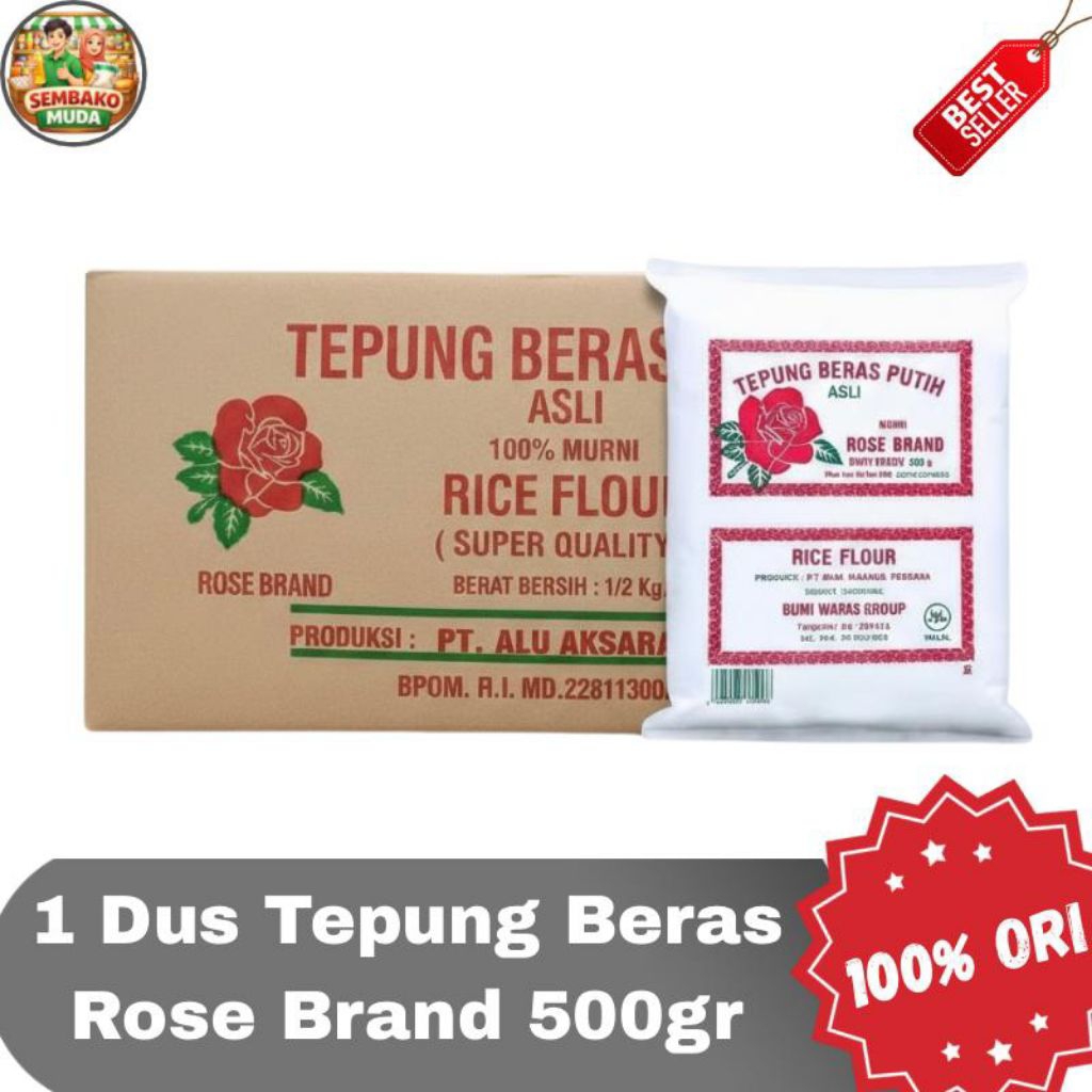 Tepung Beras Rose Brand 500gr – 1 Dus Isi 20 /Tepung Beras Putih RoseBrand