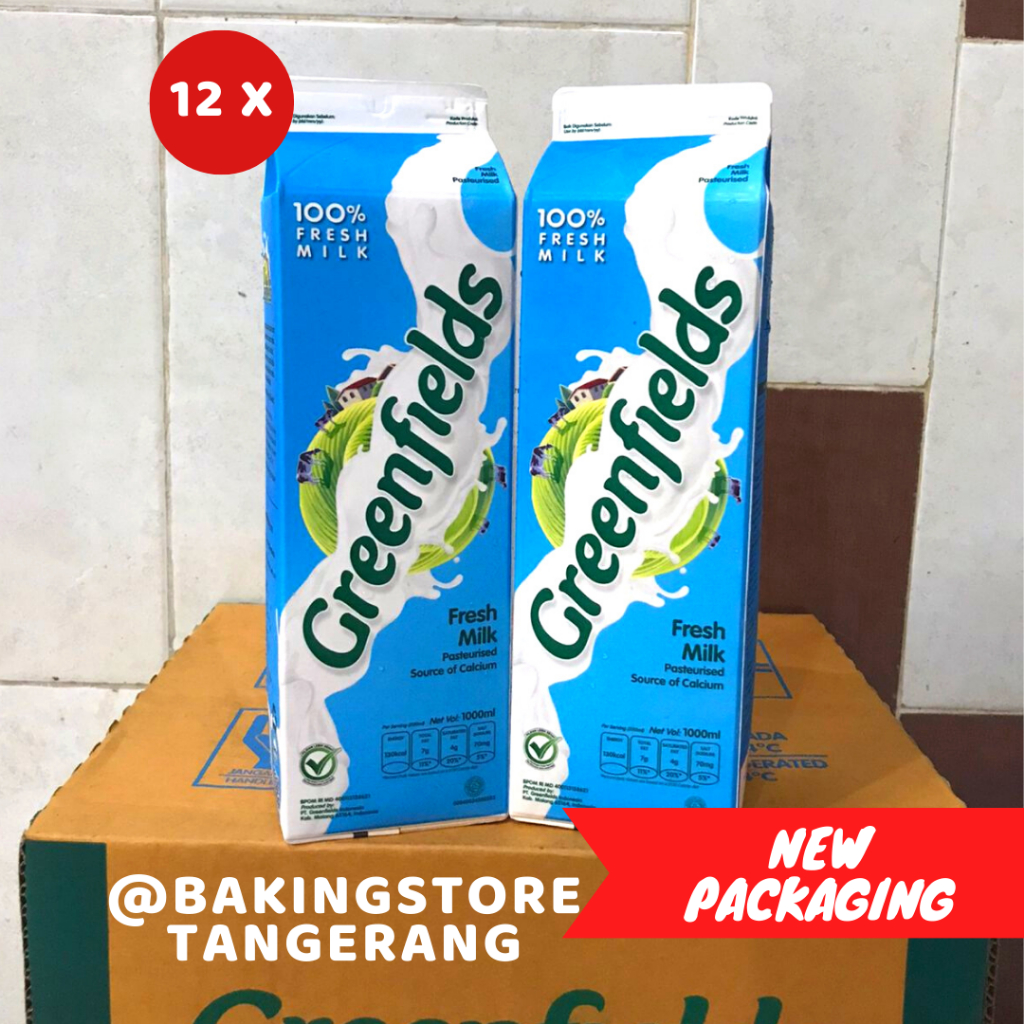 [KARTON] Fresh Milk Greenfields 1 L | Susu segar Full cream Greenfield tanpa tutup