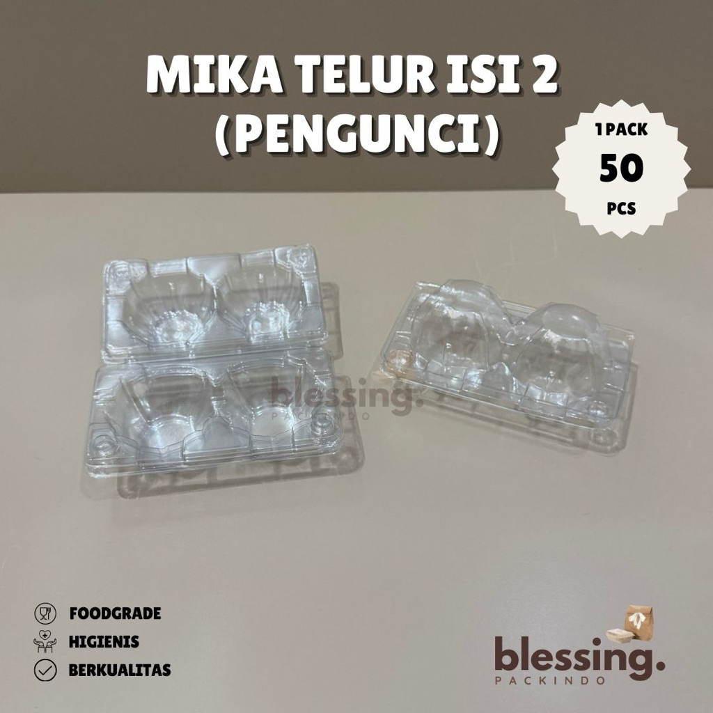 [50 PCS] Mika Telur Isi 2 Pengunci / Mika Telor Plastik Transparan / Mika Telur Isi 2 Kancing / Wada