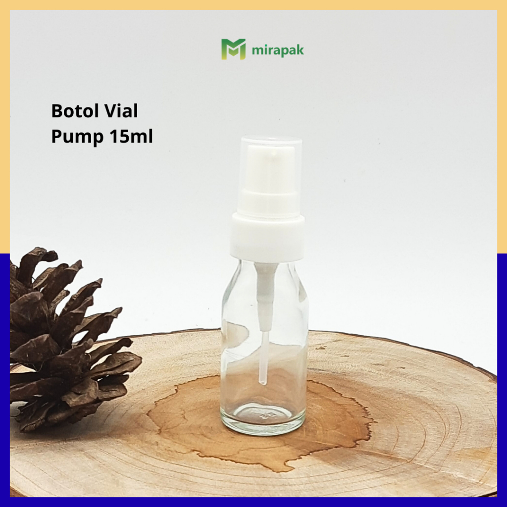 BOTOL VIAL PUMP 15ML KACA BENING TEBAL - TUTUP PUMP PUTIH PRESS - BOTOL PUMP LOTION SERUM TRAVEL SIZ