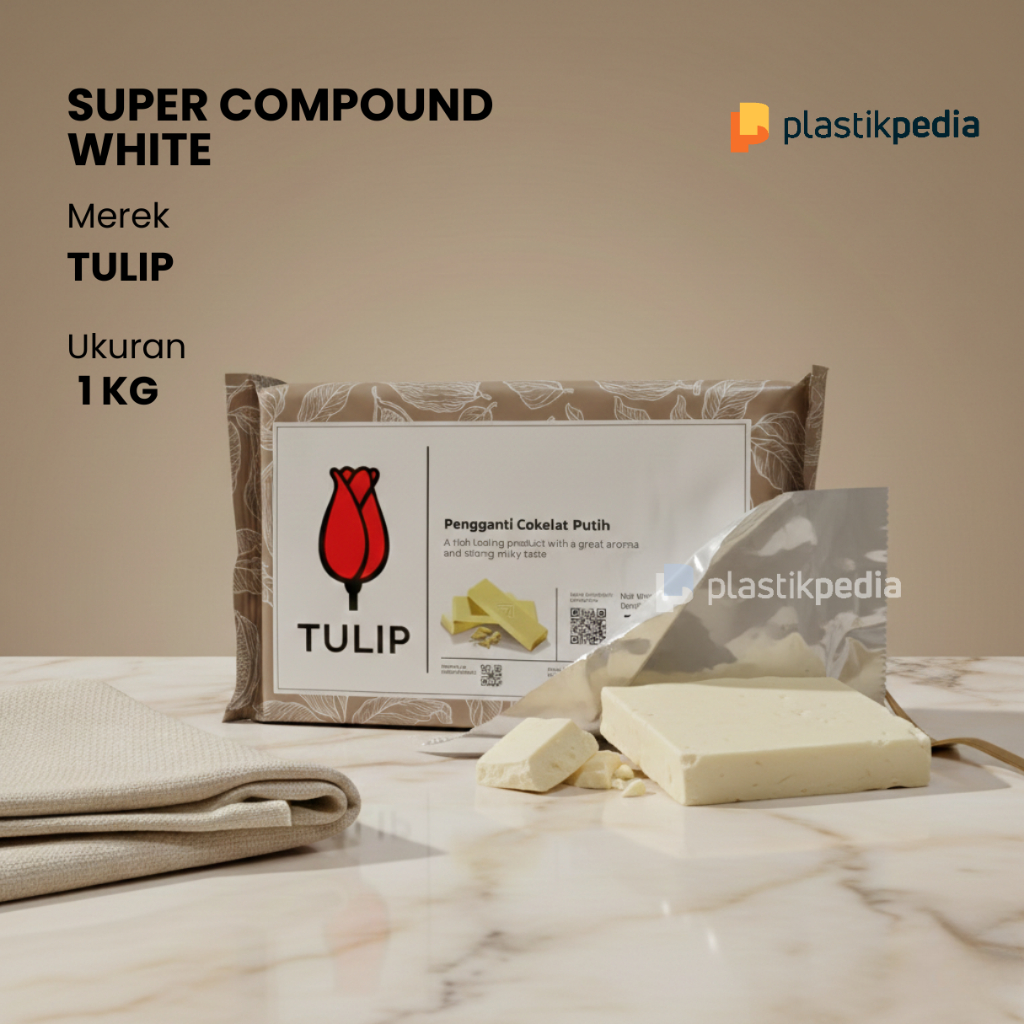 Tulip White Compound Chocolate (1 PACK 1 KG) Cokelat Putih Blok Premium Halal - PLASTIKPEDIA