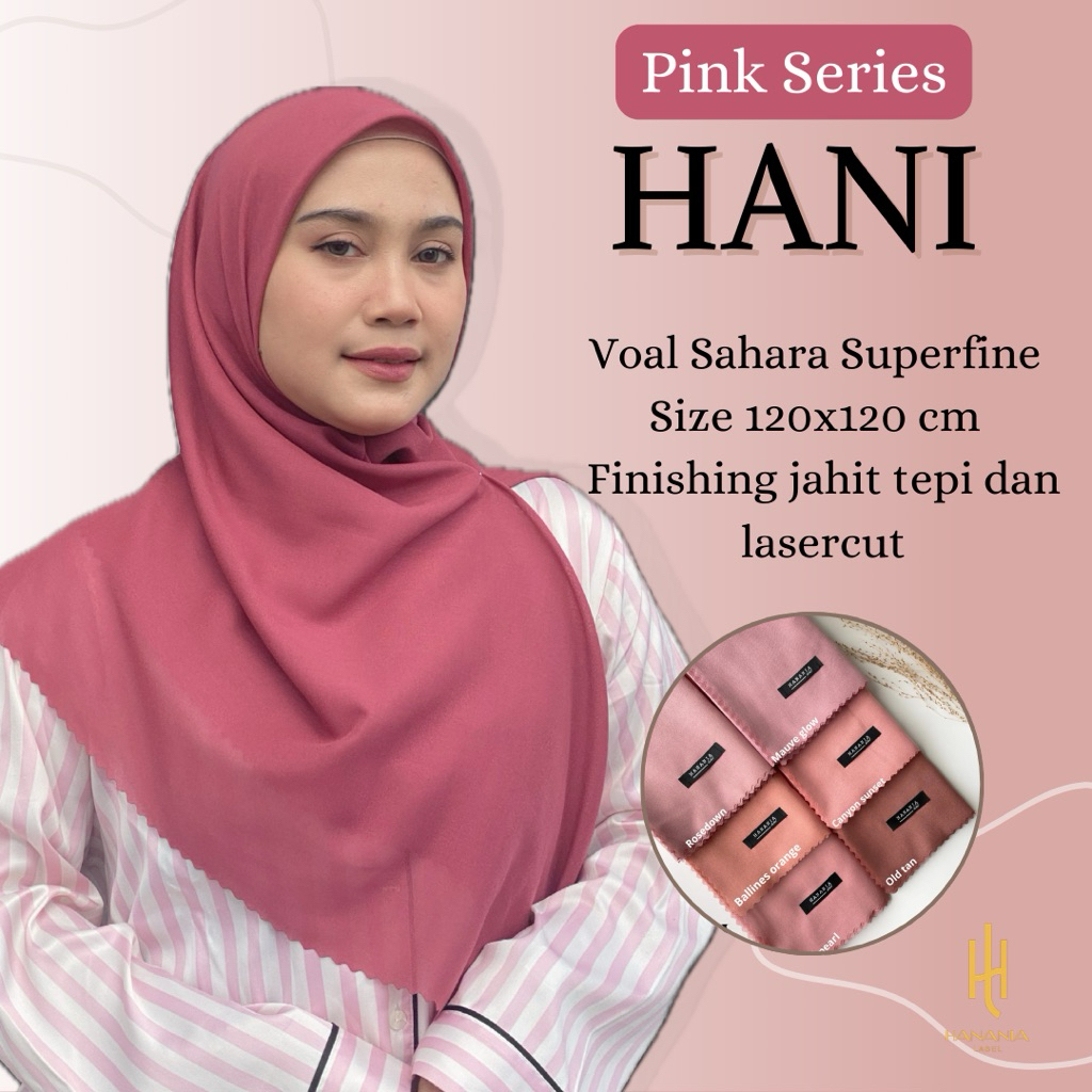 HANI - Hijab Voal Sahara Superfine Jahit Tepi dan Lasercut size 120x120 – Pink Fanta Salem Series – 