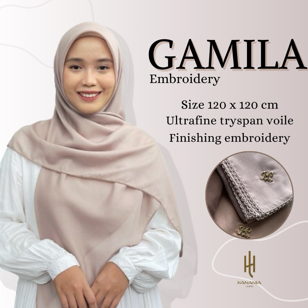 GAMILA - Hijab Voal Ultrafine Tryspan Embroidery size 120x120 – Bordir – Hanania Label