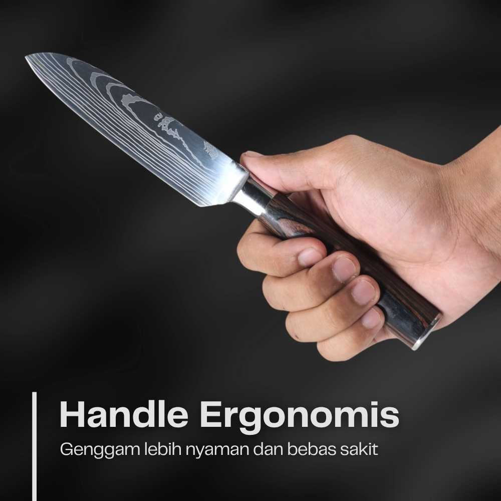 XITUO 5 Inch Santoku Knife Serbaguna Damascus Pattern Stainless Steel