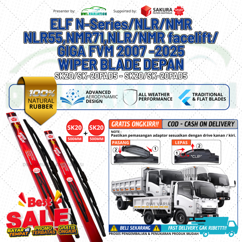 WIPER BLADE TRUK ISUZU ELF SAKURA KANAN KIRI SK-20 SK-20