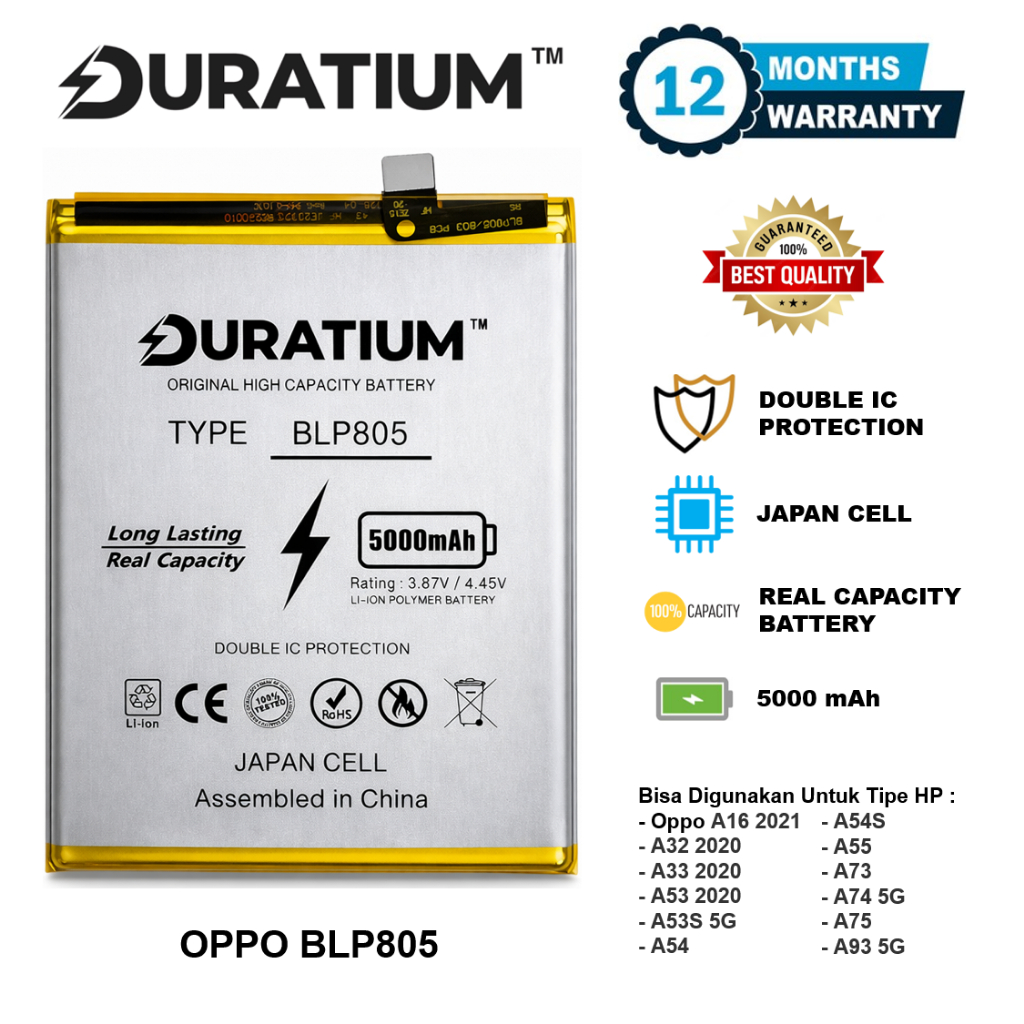 DURATIUM ORIGINAL Baterai OPPO BLP805 | A16 2021 | A32 A33 2020 | A53 2020 | A53S 5G | A54 | A54S | 